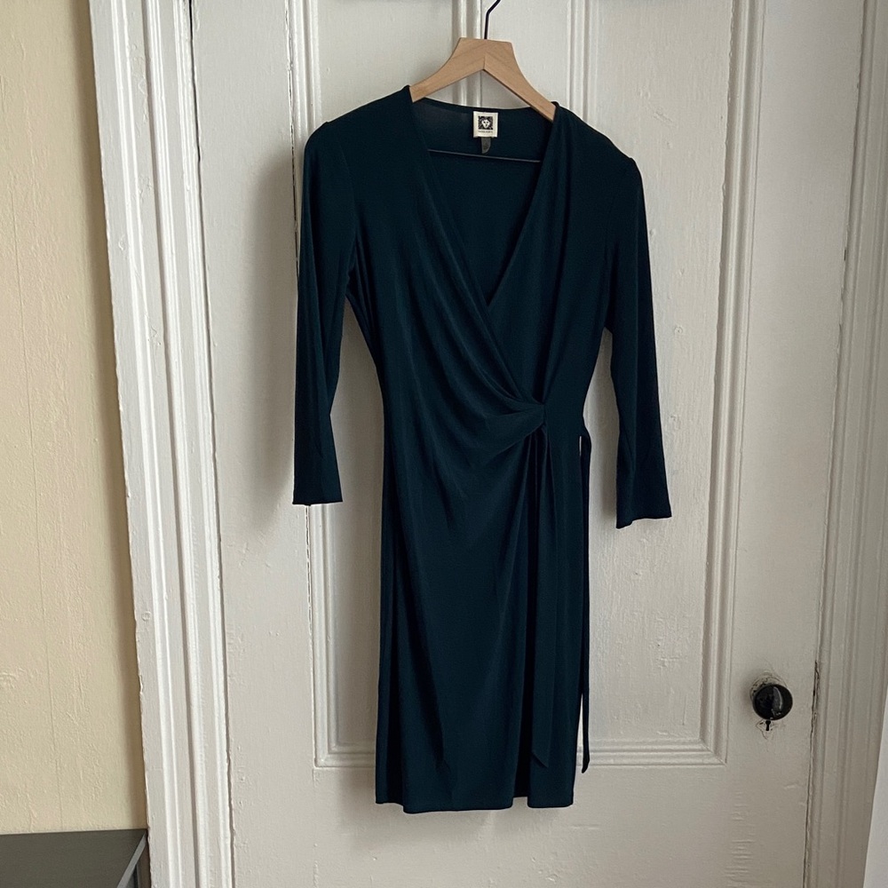 Anne Klein Dark Teal Long Sleeve Dress
